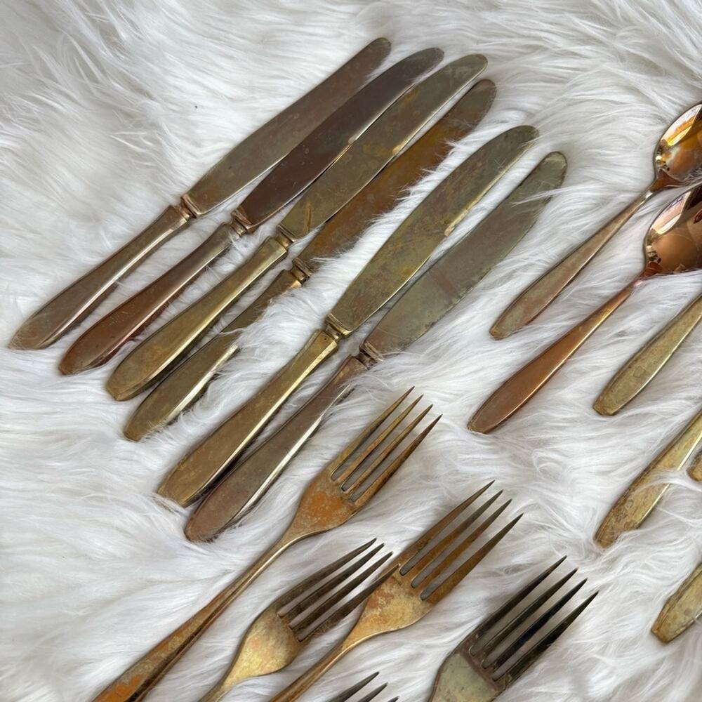 Dorling | Vintage Gold Dirilyte Golden Autumn Symphony Goldware Dinner Flatware - Picture 6 of 7